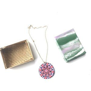 Necklaces with ornaments in pointillism technique, multicolor, jewelry.